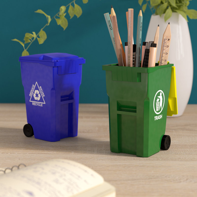 Mini Curbside Trash & Recycle Can Set - Desk Organizer, Pencil Cup Holder In Pink & Purple